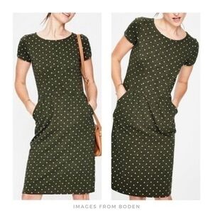 Boden Olive Green Polka Dot Phoebe Cotton Jersey Dress with Pockets size 4